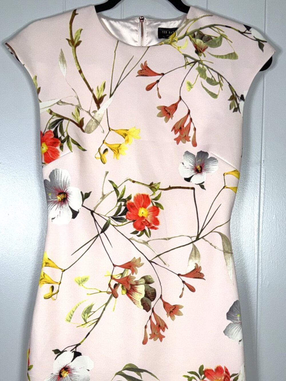 Ted Baker London Masi Pink Botanical Bloom Floral Sheath Midi Dress UK/2 US/4-6